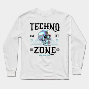 TECHNO - Techno Zone Skull (Black/Blue) Long Sleeve T-Shirt